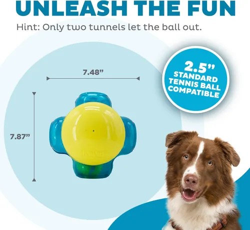 Vista 3 de Outward Hound Tennis Maze Craze - Juguete interactivo chillador para perros, azul