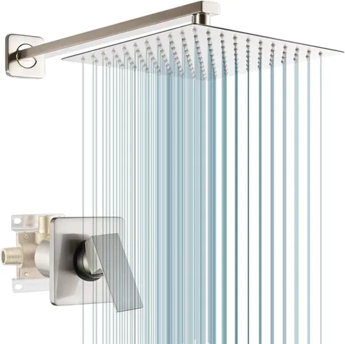 Vista 10 de Conjunto de llave de regadera color negro mate, sistema de regadera de lluvia para baño con cabezal de regadera de metal de acero inoxidable, kit