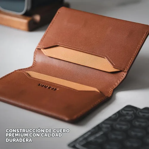 Vista 6 de VULKIT Cartera delgada minimalista con bloqueo RFID de cuero para tarjetero de tarjetas de crédito con bolsillo frontal y cierre magnético, Marrón