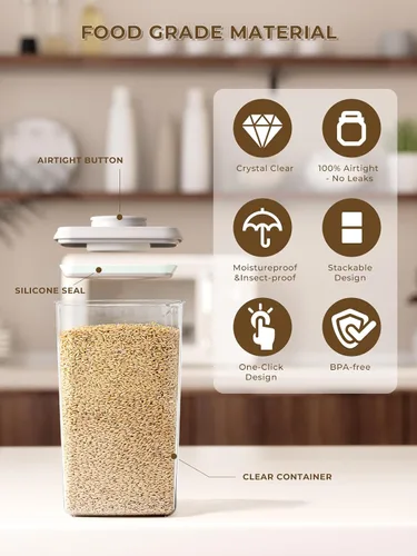 Vista 3 de Grandes contenedores de almacenamiento de alimentos herméticos con taza medidora, 4L con tapa emergente hermética para arroz, 6.06 lbs (2.75 kg)