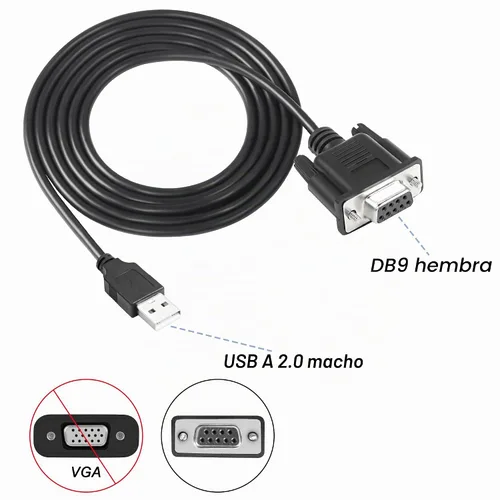 Vista 3 de MEIRIYFA Cable adaptador serie USB a RS-232 DB9 hembra, USB 2.0 macho a RS232 Com hembra DB9 cable convertidor serie (5.9 ft)