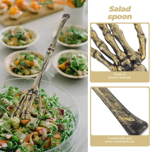Vista 3 de Abaodam 1 juego de 4 pinzas de plástico plateado para ensalada, tenedores para servir, cucharas: cubiertos de Halloween, utensilios para servir