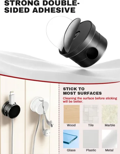 Vista 6 de Paquete de 10 soportes magnéticos giratorios con caja, clips giratorios de 360° para mesita de noche, con adhesivo fuerte sin residuos