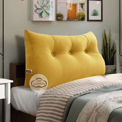 Vista 16 de WOWMAX Almohada para cabecero de terciopelo 100% algodón, tamaño individual, soporte de espalda de cuña, cojín de lectura para cama y diván, cojín