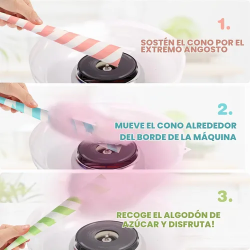 Vista 5 de Conos de algodón de azúcar, paquete de 30 unidades pastel para bebé, conos de papel multicolor de Candy Park para máquinas de algodón de azúcar