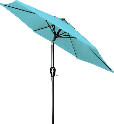 Vista 15 de HealSmart Sombrilla de patio de 7.5 pies con botón de inclinación/manivela, sombrilla de mesa al aire libre, 6 varillas resistentes para jardín