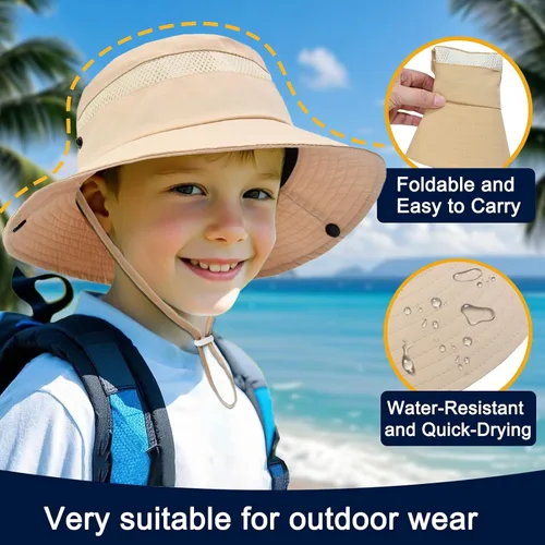 Vista 4 de Outdoor Sun Hat UPF 50+ Quick Dry Bucket Foldable, Wide Brim Fishing Safari Hat, Breathable Grows 1pack-beige