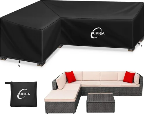Vista 9 de Kipiea Funda para Sofá Seccional en Forma de L para Patio, Tela Oxford Resistente 420D, Funda Seccional para Exteriores con 6 Hebillas a Prueba