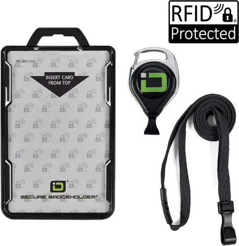 Vista 7 de Combo de soporte de identificación seguro Duolite y cordón con carrete de insignia IDSH (negro/negro con carrete)