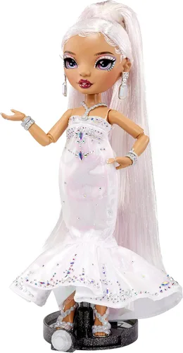 Vista 4 de Muñeca Roxie Rainbow High de edición navideña 2022 con pelo multicolor y vestido iridiscente, gran regalo