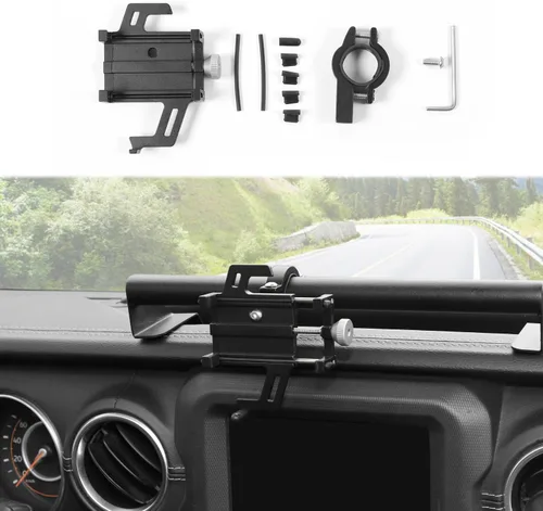 Vista 8 de Linskip Soporte resistente para barra de salpicadero, soporte de teléfono celular para Jeep Wrangler JL JLU 2018-2023 y Jeep Gladiator JT 2020-2023