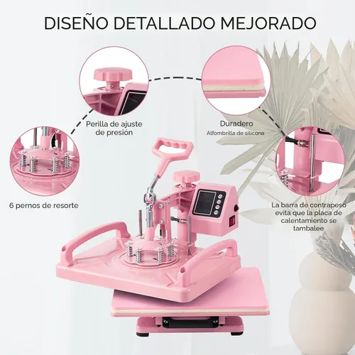 Vista 6 de Leomru Máquina de Prensa de Calor 8 en 1 de 15x15 Pulgadas, Máquina de Prensa de Calor para Camisetas Sombrero Gorra Taza Placa 360° Swing Away