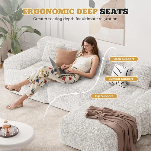 Vista 5 de Sofá seccional modular moderno en forma de L de 122", sofás sin armazón para sala de estar con otomana, juego de sofá nube de chenilla convertible