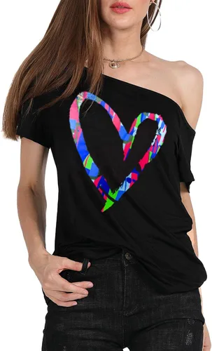 Vista 7 de MAGICMK - Camiseta casual para mujer, con estampado de labios y hombro descubierto, talla extragrande