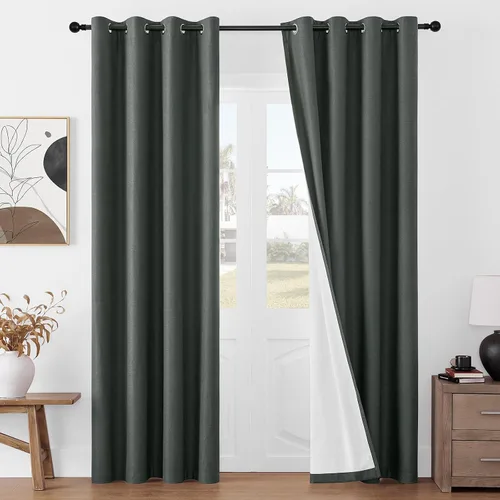 Vista 19 de Joydeco Cortinas opacas de lino para dormitorio, con ojales de 90 pulgadas de largo, cortinas resistentes para sala de estar, cortinas con Verde
