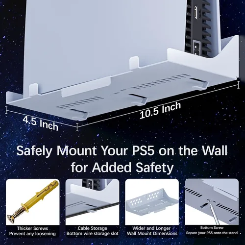 Vista 6 de Hosanwell Kit de montaje en pared PS5 con estación de carga, compatible con PS5 y PS5 Slim Disc y versión digital, estación de carga de doble uso
