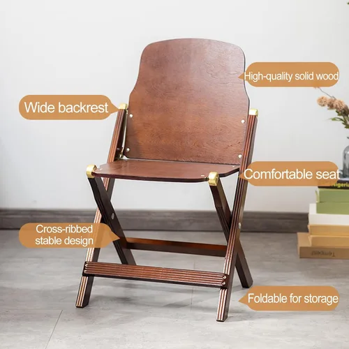 Vista 7 de Silla de comedor plegable de mediados de siglo, sillas plegables de madera maciza, silla de gravedad cero para patio, porche, fiesta, evento (negro)