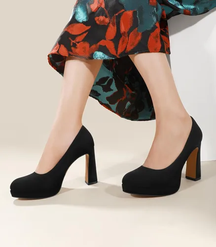 Vista 5 de Ankis Platform Heels Womens Pumps Black White Nude Closed Toe Chunky Heel Shoes
