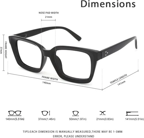 Vista 5 de JiSoo Anteojos de lectura de marco grande con bloqueo de luz azul para mujeres y hombres, lectores de luz azul de moda 1.0 elegantes, color negro