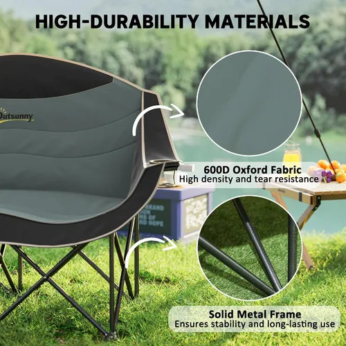 Vista 5 de Outsunny Double Camping Chair for Adults, Padded Folding Camp Chair for 2 Person with Armrest, Wine Glass Holder, Cup Holder, Carry Bag for Outdoor