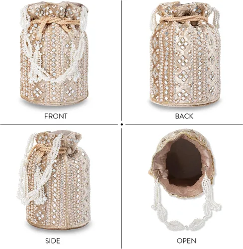 Vista 5 de Aheli Indian Potli - Bolso de noche para mujer, bolso de mano étnico para novia con cordón