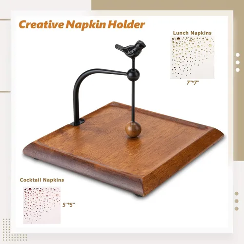 Vista 2 de Servilletero de madera para mesa, servilleteros para servilletas de papel, servilletero plano de madera con mango en forma de pájaro, decoración