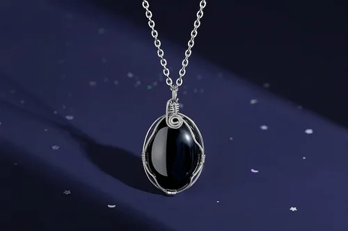 Vista 3 de XIANNVXI Collar de cristal curativo envuelto en alambre, collar con colgante de piedra ovalada, collar con dije de piedra preciosa natural