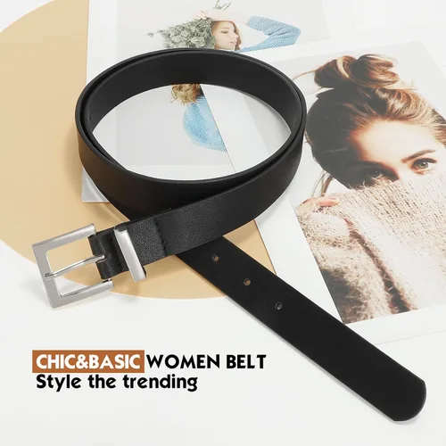 Vista 5 de XZQTIVE Cinturones de cuero para mujer, pantalones vaqueros, cinturón de moda para mujer, con hebilla dorada y plateada, cinturón negro para mujer