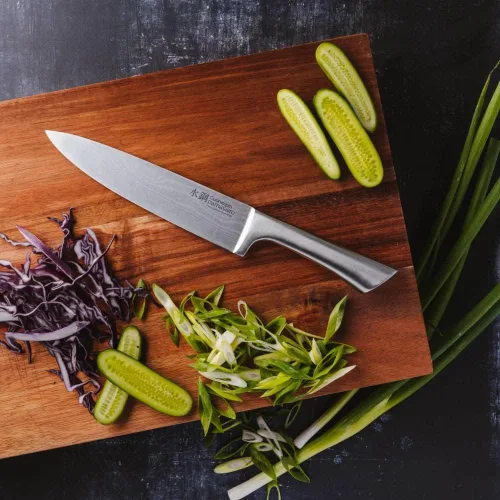 Vista 5 de CUISINE: PRO® Damashiro® Cuchillo de chef (8 pulgadas, individual) – Acero japonés de primera calidad, hoja afilada, mango ergonómico, cuchillo