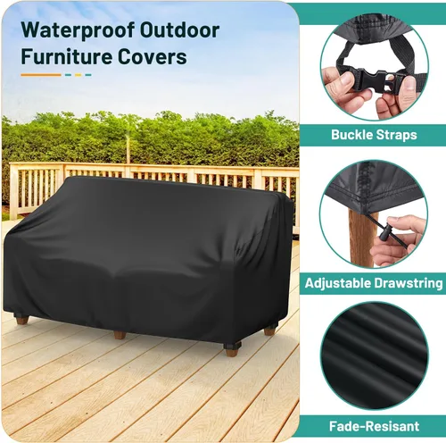 Vista 5 de Mrrihand Fundas para muebles de patio, 4 piezas, funda impermeable para muebles de exterior, incluye funda para sofá exterior, 2 fundas para sillas