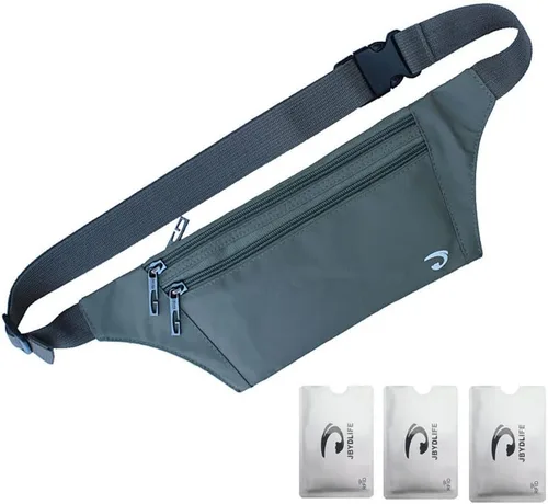 Vista 49 de Bolsa de cintura ultrafino con ranuras c/visualización para tarjeta de crédito, para deportes, aire libre, correr, caminar, viajes.