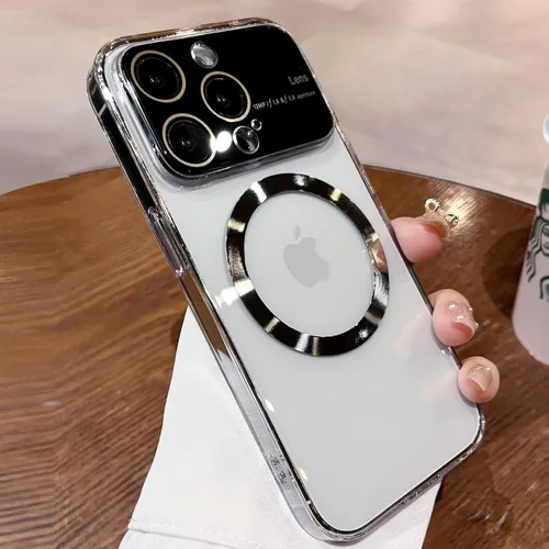 Vista 2 de Funda para iPhone 13 Pro Max, protector de cámara de lente de vidrio de ventana, vista de logotipo compatible con Magsafe, fundas magnéticas duras