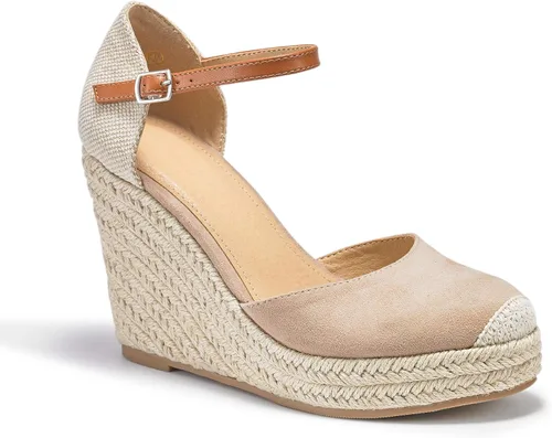 Vista 3 de FISACE - Alpargatas de verano para mujer, sandalias de plataforma, con hebilla en el tobillo y puntera cerrada