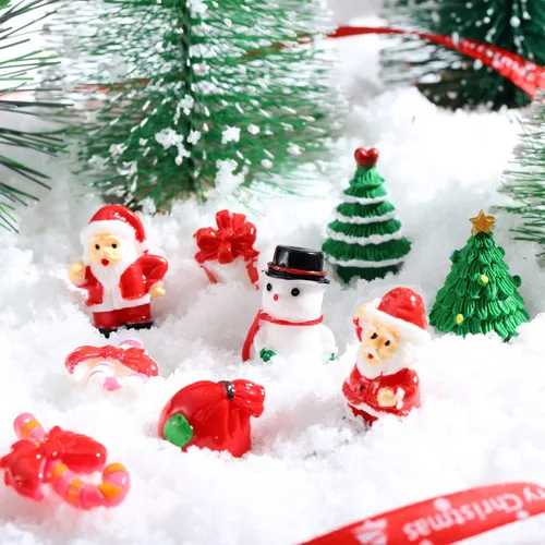 Vista 3 de Skylety 50 figuras miniatura de Navidad, diminutas minifiguras de resina de Papá Noel, muñeco de nieve, árbol de Navidad, hadas, jardín, casa