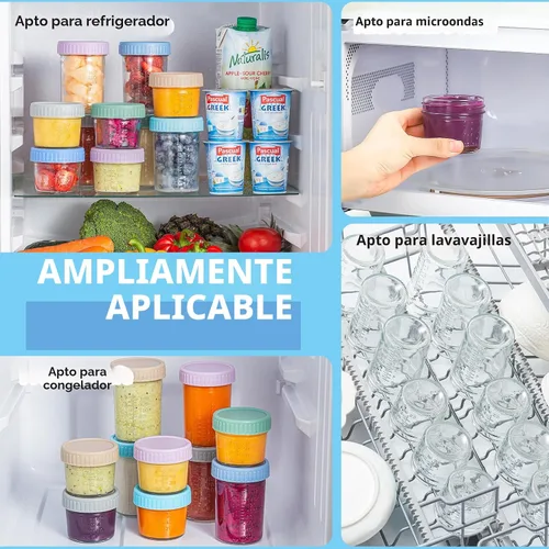 Vista 6 de DRKIO Paquete de 12 recipientes de vidrio para almacenamiento de alimentos para bebés - Frascos de comida para bebés de 4 y 8 onzas con tapas 4 oz