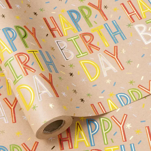 Vista 10 de RUSPEPA Rollo de papel de regalo de estraza - Patrón colorido de globos de cumpleaños - 30 pulgadas x 100 pies