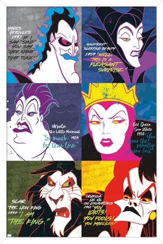 Vista 14 de Trends International Póster de pared con cuadrícula de villanos de Disney, 14.725 x 22.375 pulgadas, versión enmarcada de madera de granero