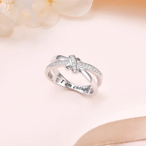 Vista 3 de DAOCHONG Anillo de Plata de Ley 925 "Soy Suficiente, Soy Digna, Soy Fuerte, Soy Amada" para Mujeres