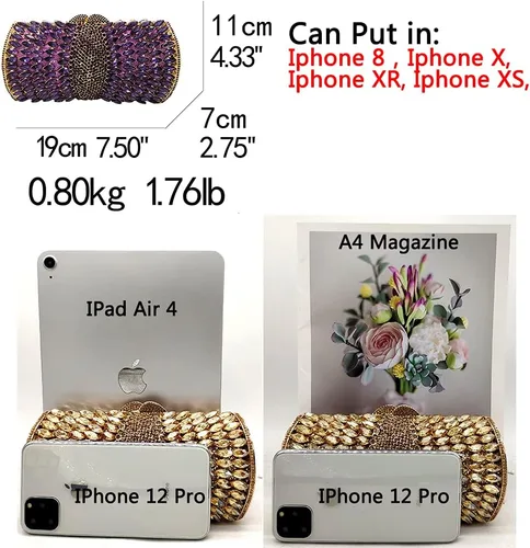 Vista 2 de Boutique De FGG Bolso de mano de cristal brillante con picos para boda, fiesta, bolso de mano con diamantes de imitación, mini