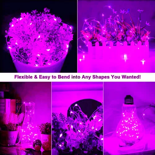 Vista 7 de Mini luces de hadas rosas, funcionan con pilas, 20 luces LED con cable plateado de 7 pies, luces de hadas para decoración de Navidad, Halloween
