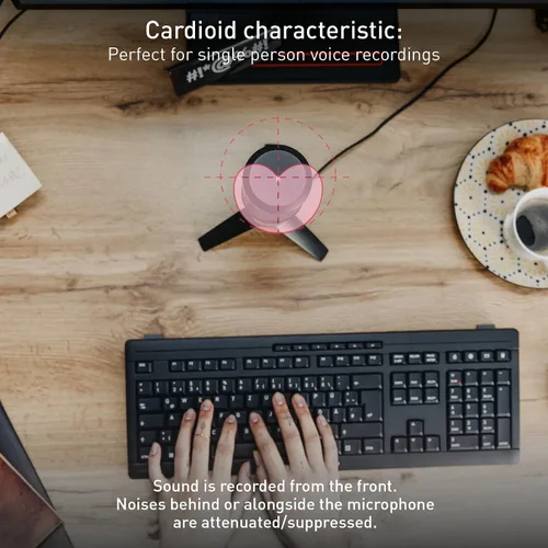 Vista 3 de Cherry UM 3.0, micrófono USB para podcasting, transmisión y uso de oficina en casa, patrón polar cardioide, conector para auriculares, compatible