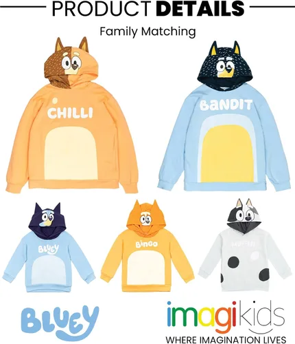 Vista 3 de Bluey Bingo Dad Mom Fleece Matching Family Cosplay Pullover Hoodie Infant to Little Kid