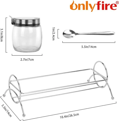 Vista 2 de only fire - Frasco para condimentos, recipiente para especias con tapas, cucharas de servir de acero inoxidable, estante base y etiquetas - botellas