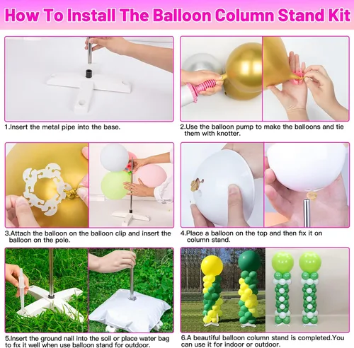 Vista 6 de Juego de 4 soportes ajustables para columna de globos y bomba de globos, soportes de globos de metal de 9 pies para piso, kit de columna de globos