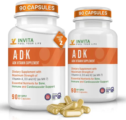 Vista 9 de INVITA, Suplemento vitamínico ADK – 90 cápsulas – Alta potencia de vitamina A, D3 5000 UI y K2-MK7 – Médico formulado para apoyo óseo, corazón e