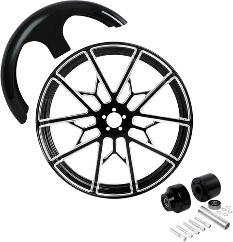Vista 73 de TCMT Llanta de rueda delantera de 21", buje de rueda de brida de doble disco con guardabarros delantero negro sin pintar, compatible con modelos