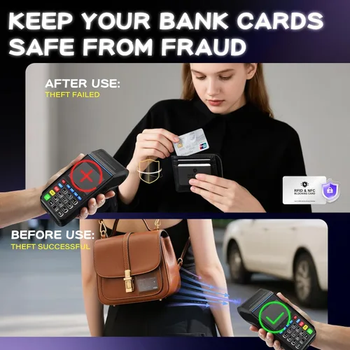 Vista 2 de Tarjetas de bloqueo RFID, juego de bloqueador de tarjetas de débito NFC sin contacto premium y protector de pasaporte para hombres y mujeres, diseño