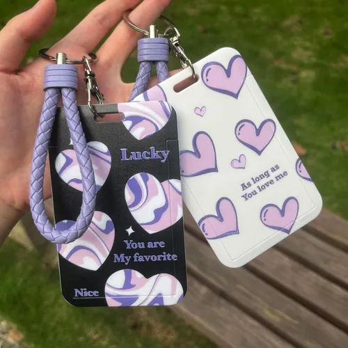 Vista 2 de 2 soportes para tarjetas fotográficas Kpop, estilo corazón, para PC, soporte para tarjetas de identificación con llavero, funda protectora