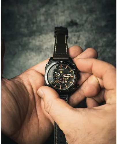 Vista 5 de AVI-8 Reloj Hawker Hunter Atlas Dual Time Cronógrafo Correa de cuero genuino