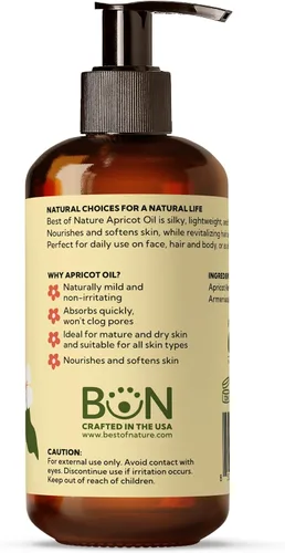 Vista 2 de Best of Nature Aceite de almendra de albaricoque 100% puro – Masaje ligero sin perfume y aceite corporal para piel, cara y cabello – Aceite portador